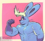 anthro antlers blue_body blue_nose flexing flexing_bicep horn looking_at_viewer male muscular muscular_male shirtless shirtless_male solo jasperthecrab jackalope lagomorph leporid mammal rabbit hi_res