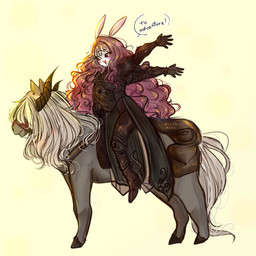 anthro boots clothing female fluffy footwear glowing glowing_eyes gradient_hair hair high_heeled_boots high_heels horn pale_skin pink_hair shoes solo shiiasama elden_ring fromsoftware lanterne torrent_(elden_ring) arthropod equid equine horse insect lepidopteran mammal moth 1:1 absurd_res hi_res