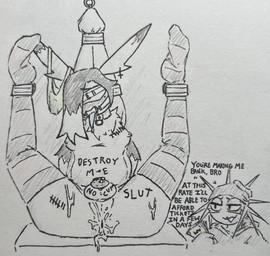 anthro bdsm beanie black_hair blindfold blue_tongue bodily_fluids body_writing bondage bound chastity_cage chastity_device clothing collar cum cum_covered cum_in_ass cum_inside flat_chastity_cage gag gao_(crackt0berfest) genital_fluids hair hat headgear headwear legwear male male/male messy money text thigh_highs tongue torn_clothing white_body crackt0berfest florian_(florianmoth) aquatic arthropod echinoderm echinozoan insect lepidopteran moth sea_urchin succubus english_text