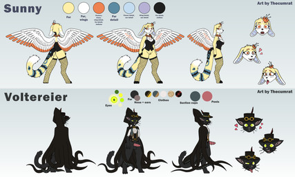 animal_genitalia animal_penis anthro black_body black_feathers black_fur blue_body blue_clothing blue_fur blue_inner_ear blue_jacket blue_topwear blush blush_lines brown_clothing brown_topwear brown_vest cape clothing corset duo erection eyewear feathers feline_genitalia feline_penis female flower fur genitals goggles goggles_on_headwear gold_(metal) green_eyes jabot jacket legwear lingerie magician magician_hat male orange_body orange_eyes orange_feathers orange_flower orange_fur penile_spines penis pink_nose plant purple_inner_ear red_body red_feathers shirt simple_background stockings suction_cup tentacles text tongue tongue_out topwear vest vulva whiskers white_body white_clothing white_feathers white_fur white_shirt white_topwear yellow_body yellow_fur thecumrat sunny_(neonwabbit) voltereier aquatic avian bird bombay_cat canid canine cephalopod coleoid decapodiform domestic_cat felid feline felis flicker_(bird) fox hybrid lagomorph leporid mammal mollusk northern_flicker picid rabbit squid tentacle_creature 2025 5:3 absurd_res english_text hi_res model_sheet