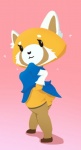 aggretsuko ailurid anthro big_butt bottomwear breasts butt clothed clothing clothing_lift female josephtl legwear looking_back mammal mooning pink_background red_panda retsuko sanrio simple_background skirt skirt_lift solo sparkles stockings