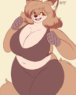 4_fingers anthro big_breasts black_nose bottomwear breasts cleavage clothed clothing dipstick_ears ear_markings eyebrows eyewear female fingers fur glasses gloves handwear inner_ear_fluff markings multicolored_ears navel open_mouth orange_eyes pants pink_tongue shirt slightly_chubby slightly_chubby_anthro slightly_chubby_female solo tail tan_body tan_eyebrows tan_fur tan_inner_ear_fluff tongue topwear tuft wearing_glasses hidenafox canid canine fox mammal 4:5 absurd_res hi_res