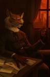 anthro beverage claws clenched_teeth clothed clothing detailed_background female finger_claws fully_clothed fur holding_beverage holding_object inside neck_tuft orange_body orange_fur solo teeth tuft cyamallo_(artist) tails_noir renee_wilson canid canine fox mammal 2021 hi_res