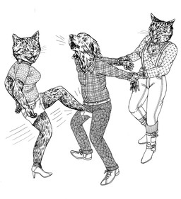 anthro attack ballbusting cock_and_ball_torture crotch_attack female genital_torture group kick male simple_background violence white_background lisa_hanawalt canid canine canis domestic_cat domestic_dog felid feline felis mammal low_res monochrome