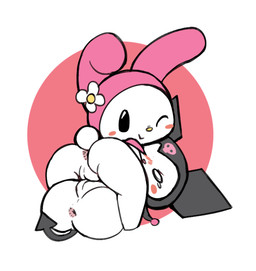 anthro anus bodily_fluids chibi duo featureless_feet feet female female/female genitals looking_at_viewer looking_back nude one_eye_closed pussy_stacking sex simple_background smile spade_tail tail tears tribadism vaginal vulva wink vono onegai_my_melody sanrio kuromi my_melody demon lagomorph leporid mammal rabbit