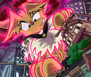 ambiguous_gender bench black_cape black_clothing black_eyes black_nose black_text brown_body brown_hair building cape clenched_teeth clothing cloud destruction duo dynamax dynamax_clouds eye_patch eyebrows eyelashes eyewear feral grass hair looking_down macro neck_tuft one_eye_obstructed open_mouth open_smile outside paws plant pupils purple_eyes purple_scarf quadruped scarf sign sky smile teeth text tree tuft tusks white_sclera window virmir nintendo pokemon virmir_(character) zinc_(zincxiron) axew eevee generation_1_pokemon generation_5_pokemon generation_8_pokemon gigantamax_eevee gigantamax_pokemon pokemon_(species) 2025 absurd_res hi_res male_(lore)