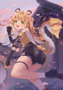 accessory bare_legs bent_leg black_bottomwear black_clothing black_shorts blonde_hair blue_clothing blue_footwear blue_shoes blush bottomwear clothing fangs female footwear furgonomics glistening glistening_hair green_eyes hair jacket long_hair open_mouth paw_pose pose raised_leg raised_tail rear_view ribbons shoes shorts socks sparkles sparkling_eyes striped_hair tail tail_accessory tail_ribbon teeth thigh_strap topwear two_tone_tail white_clothing white_footwear white_hair white_socks yellow_clothing yellow_jacket_(clothing) yellow_topwear young young_female young_humanoid kairasii4 mihoyo zenless_zone_zero ju_fufu animal_humanoid felid felid_humanoid humanoid mammal mammal_humanoid pantherine pantherine_humanoid thiren tiger_humanoid absurd_res hi_res