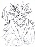 4_ears anthro blush chest_tuft clothed clothing dress feathered_wings feathers female fur hair heart_symbol looking_at_viewer multi_ear shy simple_background solo tail text tuft tufted_fur white_background winged_arms wings dra-kon fyr_(fenrir784) avali avian bird english_text graphite_(artwork) hi_res monochrome signature sketch traditional_media_(artwork)