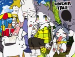 anthro beard blonde_hair blush clothed clothing dessert facial_hair food fur group hair horn ice_cream long_ears simple_background smile text topwear white_body white_fur young dinogaize undertale undertale_(series) annoying_dog_(undertale) asgore_dreemurr asriel_dreemurr burgerpants endogeny lesser_dog nicecream_man temmie_(undertale) toriel boss_monster_(undertale) bovid canid canine canis caprine domestic_dog felid feline mammal tem