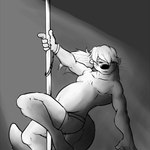 anthro belly bottomwear clothed clothing cuff_(restraint) dancing hair handcuffed handcuffed_to_pole handcuffs long_hair male male_anthro membrane_(anatomy) metal_cuffs musclegut muscular muscular_anthro muscular_male otter_tail pole pole_dancing restraints shorts solo stripper_pole topless topless_anthro topless_male webbed_hands pandottermon mammal mustelid otter 1:1 monochrome