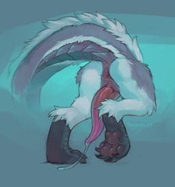 animal_genitalia anus butt claws crossgender erection faceless_character faceless_feral faceless_male feet feral fur genital_slit genitals grey_body grey_fur male pawpads paws penis rear_view scuted_legs scutes simple_background solo tail tapering_penis toe_claws toes hioshiru mythology hioshiru_(character) dragon furred_dragon furred_scalie mythological_creature mythological_scalie scalie 2025 digital_drawing_(artwork) digital_media_(artwork) shaded signature