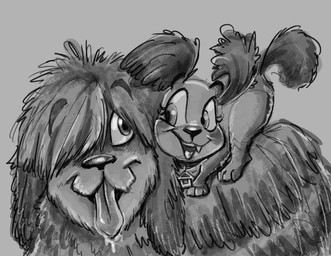 duo female feral fluffy fluffy_fur fluffy_tail male open_mouth open_smile paws size_difference smile tail tongue tongue_out caeledonian hasbro pound_puppies pound_puppies_(2010) niblet rebound_(pound_puppies) canid canine canis domestic_dog herding_dog mammal old_english_sheepdog pastoral_dog sheepdog 2013 greyscale monochrome brother_(lore) brother_and_sister_(lore) sibling_(lore) sister_(lore)