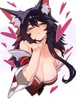 big_breasts black_hair blonde_hair blowing_kiss breasts cheek_markings cleavage clothed clothing collarbone eyebrows eyelashes facial_markings female hair head_markings heart_symbol inner_ear_fluff markings solo tuft distrbeachboy league_of_legends riot_games tencent ahri_(lol) animal_humanoid canid canid_humanoid canine canine_humanoid fox_humanoid humanoid mammal mammal_humanoid 2025 3:4 hi_res