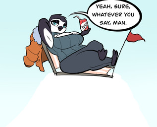 anthro arctic beverage beverage_can big_breasts black_body black_feathers blue_clothing blue_eyes blue_sky blue_sweater blue_topwear breasts cleavage_cutout clothing curvy_figure cutout day dialogue eyelashes eyeshadow feathers female flag flag_(object) huge_breasts huge_hips huge_thighs looking_at_viewer makeup mountain non-mammal_breasts open_mouth open_smile outside overweight overweight_anthro overweight_female shortstack sky smile soda solo sweater talking_to_viewer text thick_thighs topwear voluptuous voluptuous_anthro voluptuous_female white_body white_feathers wide_hipped_anthro wide_hipped_female wide_hips winter winter_coat aabramsart nihilist_penguin avian bird penguin 2026 digital_drawing_(artwork) digital_media_(artwork) english_text hi_res