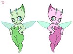 anthro blue_eyes duo female green_body green_eyes green_hair hair insect_wings mirror mirror_reflection pink_body pink_hair reflection short_stack wings heartear18 nintendo pokemon celebi fairy generation_2_pokemon legendary_pokemon pokemon_(species) shiny_pokemon hi_res