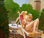 anthro ass_up barefoot beach_chair bikini bikini_aside blonde_hair blue_sky bodily_fluids breast_grab breasts butt butt_from_the_front caught_in_the_act clothing clothing_aside duo feet female female/female female_on_anthro female_on_human fingering fingering_self food fruit genital_fluids genitals grabbing hair hand_on_breast human_on_anthro interspecies masturbation molestation nipples open_mouth orange_hair plant pussy scut_tail short_tail sky smile surprise surprised_expression swimwear swimwear_aside tail two-piece_swimsuit vaginal vaginal_fingering vaginal_fluids vaginal_masturbation bartolomeobari one_piece carrot_(one_piece) nami_(one_piece) human lagomorph leporid mammal minkmen_(one_piece) rabbit digital_media_(artwork) shaded