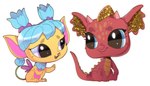 ambiguous_gender blue_hair chibi duo feral hair horn paws pigtails red_body smile tail tail_tuft toony tuft wings alex_bunn hasbro littlest_pet_shop mythology lps_2484 lps_2659 dragon fairy mammal mythological_creature mythological_scalie scalie hi_res