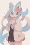 anthro blue_ears blue_eyes blue_hair clothed clothing female hair simple_background solo white_background wwwwwhite nintendo pokemon eeveelution generation_6_pokemon pokemon_(species) shiny_pokemon sylveon hi_res lineless shaded tagme