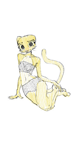 anthro barefoot clothing feet female looking_at_viewer reclining seductive smile smiling_at_viewer solo underwear lavtap microsoft prequel_adventure the_elder_scrolls katia_managan felid khajiit mammal hi_res sketch