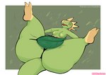 anthro breasts butt censored digital_media_(artwork) fainted female generation_3_pokemon goopyarts green_body kecleon leaf nintendo nipples nude open_mouth pokemon pokemon_(species) presenting reptile scalie simple_background solo thick_thighs tongue