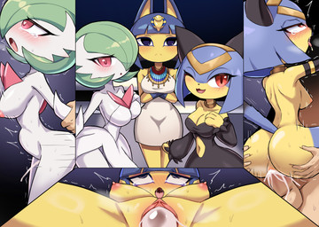 anthro anthro_penetrated areola balls blue_hair blush bodily_fluids breasts butt clothed clothing cum erection female genital_fluids genitals hair human_on_anthro human_penetrating human_penetrating_anthro interspecies looking_at_viewer male male/female nipples nude penetration penis red_eyes sex smile spread_legs spreading vulva white_body yellow_body zerokun135 animal_crossing nintendo palworld pocketpair pokemon ankha_(animal_crossing) felid feline felis gardevoir generation_3_pokemon generation_6_pokemon human mammal mega_evolution mega_gardevoir pal_(species) pokemon_(species) sekhmet_(pal) absurd_res hi_res