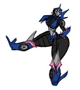 autobot big_butt black_body black_skin blue_eyes breasts butt female grey_body grey_skin hand_on_face machine non-mammal_breasts not_furry smile smirk solo spread_legs spreading straddling thick_thighs kevemperor hasbro takara_tomy transformers transformers:_prime transformers_aligned_continuity arcee cybertronian living_machine robot sketch
