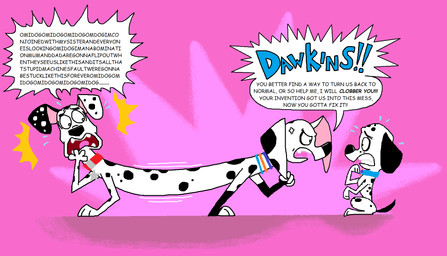 angry black_ears black_nose black_spots black_tail blue_collar collar conjoined conjoined_speech_bubble female floppy_ears fur group heterochromatic_ears leg_markings male markings parody red_collar scared socks_(marking) speech_bubble spots tail text trio white_body white_fur white_spots danukistudio 101_dalmatian_street 101_dalmatians disney dawkins_(101_dalmatians) dolly_(101_dalmatians) dylan_(101_dalmatians) canid canine canis dalmatian domestic_dog mammal pushmi-pullyu 2024 english_text hi_res