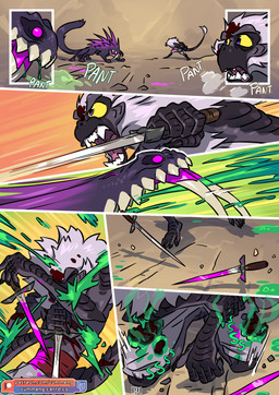 acid angry anthro blood bodily_fluids bruised claws colored_blood corrosive_bodily_fluids dagger day dropping_weapon fangs feet feral jumping male melee_weapon mountain prehensile_feet purple_blood purple_eyes spikes stab tail teeth toe_claws toes tongue unusual_blood unusual_bodily_fluids violence weapon zummeng tristan_(zummeng) haplorhine mammal monkey monster primate comic hi_res