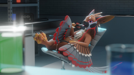 4_ears anthro burping burping_up_feather claws extreme_size_difference feathered_wings feathers feet fur laboratory leaning leaning_backward leaning_on_chair male multi_ear open_mouth pawpads paws red_body red_feathers size_difference solo spiri'vali tail teeth tongue tongue_out vore white_body white_feathers winged_arms wings kaanavali feldi avali avian 16:9 3d_(artwork) blender_(artwork) blender_cycles_(artwork) digital_media_(artwork) hi_res widescreen