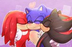 blush eyes_closed group kissing kissing_cheek male male/male polyamory romantic romantic_polycule trio onechan sega sonic_the_hedgehog_(series) knuckles_the_echidna shadow_the_hedgehog sonic_the_hedgehog echidna eulipotyphlan hedgehog mammal monotreme