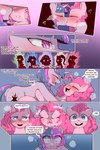 2:3 blush bodily_fluids butt cold-blooded-twilight comic cutie_mark dialogue drooling duo english_text equid equine eyes_closed female female/female feral feral_on_feral friendship_is_magic hair hasbro hi_res horn mammal my_little_pony mythological_creature mythological_equine mythology open_mouth open_smile pink_body pink_hair pinkie_pie_(mlp) saliva smile text tongue tongue_out twilight_sparkle_(mlp) unicorn