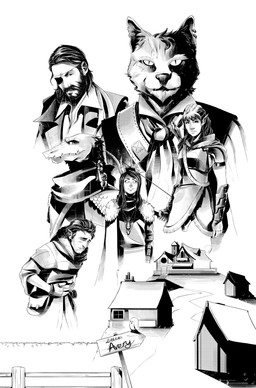 2_horns 5_fingers ambiguous_feral ambiguous_gender anthro armor arrow_(weapon) bard beard belt_pouch black_beard black_clothing black_eyebrows black_facial_hair black_hair black_mustache black_scarf black_topwear black_vest bow_(weapon) breasts building chainmail cheek_scar chimney cloak closed_smile clothed clothed_anthro clothed_female clothed_human clothed_humanoid clothed_male clothing cloud coat crossed_arms dress druid empty_eyes eye_patch eyebrows eyewear facial_hair facial_scar female female_humanoid fence feral field fingerless_gloves fingers fur fur_trim_(clothing) fur_trim_cloak fur_trim_shawl gauntlets gloves grey_body grey_cloak grey_clothing grey_coat grey_fur grey_hair grey_nose grey_robe grey_shawl grey_topwear group hair hand_on_own_belly handwear holding_bow_(weapon) holding_object holding_ranged_weapon holding_weapon horn horn_jewelry horn_ring house humanoid_pointy_ears jewelry larger_anthro larger_male long_hair looking_at_viewer magic_user male male_anthro male_human male_humanoid mouth_closed mustache necklace paladin path pirate pointy_ears pupils quiver_(object) ranged_weapon ring_(jewelry) robe rogue scales scar scarf sharp_teeth shawl shirt short_hair sign sitting_on_shoulder size_difference sky slit_pupils smaller_anthro smaller_male smile standing standing_on_shoulder teeth text topwear town tribal_spellcaster tusks vest weapon whiskers white_body white_clothing white_dress white_eyes white_fingerless_gloves white_gloves white_handwear white_scales white_shirt white_skin white_sky white_topwear window wood wood_fence theamazingmrc dungeons_and_dragons hasbro oxventure wizards_of_the_coast corazon_de_ballena dob_(oxventure) egbert_(oxventure) merilwen minibert_(oxventure) prudence_(oxventure) rust_on_the_harbour avian bird dragonborn_(dnd) elf felid half-orc horned_humanoid human humanoid mammal orc scalie tabaxi tiefling wood_elf 2020 adobe_photoshop_(artwork) digital_drawing_(artwork) digital_media_(artwork) english_description english_text greyscale hi_res monochrome shaded