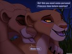 2023 4:3 backlash91 barbed_tongue black_claws black_eyebrows blep blush brown_eyes claws conditional_dnp dialogue disney duo english_text eyebrows eyes_closed felid female female/female feral feral_on_feral fur grass hi_res kiara_(the_lion_king) lion mammal multicolored_body multicolored_fur night nuzzling open_mouth orange_body orange_fur outside pantherine pink_tongue plant speech_bubble spiked_tongue tan_body tan_fur text the_lion_king tongue tongue_out two_tone_body two_tone_fur vitani_(the_lion_king) yellow_sclera