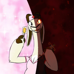 ambiguous_gender anthro blood blood_splatter bodily_fluids candy clothing dessert drooling food glowing glowing_eyes horn lollipop nurse_clothing pink_clothing saliva sparkles syringe logtut mythology tictac_(logtut) bovid caprine dragon goat mammal mythological_creature mythological_scalie scalie 1:1