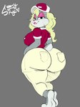 anthro barista big_breasts big_butt blonde_hair bottomwear breasts butt clothed clothing crossgender employee employee_uniform eyeshadow female fully_clothed hair hat headgear headwear lipstick looking_back makeup pants scut_tail short_tail solo tail tight_bottomwear tight_clothing tight_pants sugary_skye looney_tunes warner_brothers bugs_bunny lagomorph leporid mammal rabbit 3:4 hi_res