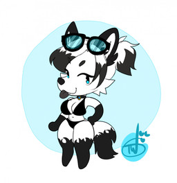 anthro big_breasts big_butt bikini black_ears black_markings black_tongue blep breasts butt chibi clothing eyewear female flame_markings fur glasses hand_on_hip markings solo sunglasses swimwear thick_thighs tongue tongue_out two-piece_swimsuit white_body white_fur wide_hips suki_arcticsnowfex arctic_fox canid canine canis fox mammal true_fox 2022 digital_drawing_(artwork) digital_media_(artwork) hi_res