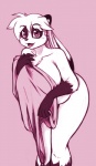 anthro belly big_breasts black_hair breasts casual_nudity chest_tuft covering covering_self facial_markings female fur hair happy head_markings huge_breasts markings multicolored_hair nude pink_body pink_fur slightly_chubby solo thick_thighs towel tuft two_tone_hair white_body white_fur white_hair wide_hips scorpdk las_lindas cocoa_(las_lindas) bear giant_panda mammal 2013 hi_res