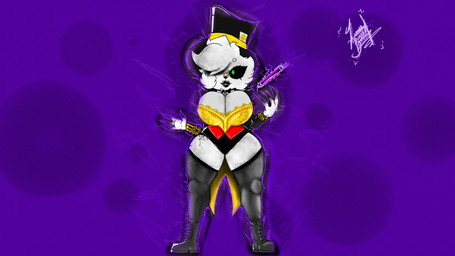 anthro black_eyes breasts claws clothed clothing female fur green_pupils hair hat headgear headwear power pupils purple_background simple_background solo top_hat white_body white_fur white_hair lunnybunny19 trainny_(lunnybunny19) 16:9 hi_res widescreen
