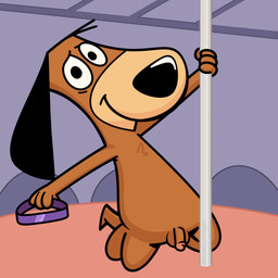 anthro balls biped black_nose brown_body facial_markings flaccid genitals head_markings humanoid_hands male markings muzzle_(marking) penis pole solo stripper stripper_pole fabricationist augie_doggie_and_doggie_daddy hanna-barbera doggie_daddy canid canine canis domestic_dog mammal 1:1 2025 digital_media_(artwork) hi_res