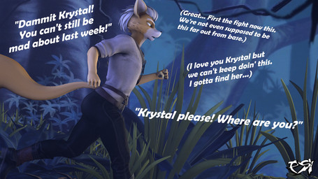 anthro clothed clothed_anthro clothed_male clothing dialogue forest fur hair jungle male multicolored_body multicolored_fur plant running solo tan_hair text tree two_tone_body two_tone_fur white_body white_fur yellow_body yellow_fur psikokinetic warfaremachine_(modeler) nintendo star_fox fox_mccloud canid canine fox mammal 2023 3d_(artwork) digital_media_(artwork) english_text hi_res source_filmmaker_(artwork)