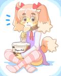 alternative_fashion anthro brown_eyes clothing dessert dress eating female food fur hair ice_cream j-fashion kemono panties panty_shot pink_clothing pink_hair pink_underwear solo tan_body tan_fur underwear kin-shun itou_sora canid canine canis domestic_dog mammal 4:5