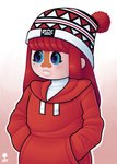 anthro beanie blue_eyes blue_sclera clothing female hat headgear headwear hoodie solo topwear turtleneck wig wazzaldorp real_axolotl_hours koi-chan amur_carp carp cyprinid cypriniform fish koi marine typical_carp 2019 hi_res