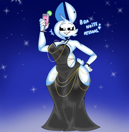 anthro breasts clothing container cup dress female glass glass_container glass_cup scut_tail short_tail solo tail text thick_thighs white_body lokbunny17 hollow_hip_backless_chain_dress lok_bunny lagomorph leporid mammal rabbit hi_res portuguese_text translated