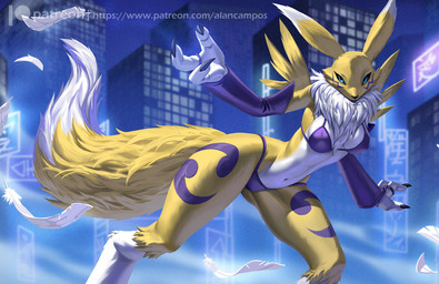 anthro biped breasts claws clothed clothed_anthro clothed_female clothing countershade_torso countershading female fingers front_view fur looking_at_viewer navel outside solo standing tail alanscampos bandai_namco digimon canid digimon_(species) mammal renamon 2026 digital_drawing_(artwork) digital_media_(artwork) hi_res