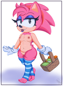 anthro areola basket bimbofied breasts clothing container eyeshadow feet female flat_chested genitals gloves handwear legwear lipstick long_socks makeup nipples nude seductive small_breasts smile solo stockings tail young young_female w-ry_(artist) classic_sonic_(universe) sega sonic_the_hedgehog_(series) classic_amy_rose eulipotyphlan hedgehog mammal hi_res