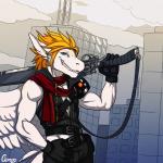 anthro gun gunblade male melee_weapon ranged_weapon smile smirk solo sword weapon cerezo mythology siegfried angel angel_dragon dragon mythological_creature mythological_scalie scalie 1:1