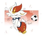 ambiguous_gender anthro ball biped cheek_tuft chest_tuft eyes_closed facial_tuft fur heart_symbol multicolored_body multicolored_fur red_body red_fur short_tail simple_background soccer_ball solo sparkles tail tuft uwu white_body white_fur white_tail guzzlord420 nintendo pokemon cinderace generation_8_pokemon pokemon_(species)