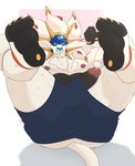 2024 abs anthro biceps bodily_fluids bottomwear bulge butt chest_tuft claws clothed clothing dripping erection feet finger_claws flexing flexing_bicep fur generation_7_pokemon genital_fluids genitals hi_res humanoid_genitalia humanoid_penis kiba24 legendary_pokemon legs_up looking_at_viewer lying male muscular muscular_anthro muscular_male nintendo nipples on_back pawpads pecs penis pokemon pokemon_(species) poking_out precum precum_drip precum_on_penis presenting presenting_hindquarters quads shorts solgaleo solo toe_claws topless triceps tuft vein veiny_penis wardrobe_malfunction