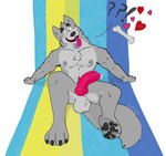 animal_genitalia animal_penis anthro armpit_hair armpit_tuft ball_tuft balls biceps big_penis bodily_fluids body_hair canine_genitalia canine_penis chest_hair chest_tuft curved_penis dripping drooling fur genital_fluids genitals grey_body grey_fur grey_nipples heart_symbol leaking_precum lying male mature_anthro mature_male muscular muscular_male nipples nude nude_female pawpads pecs penis pink_penis precum precum_drip saliva sitting solo spread_legs spreading text thick_penis tongue tongue_out tuft kodiff_wolff canid canine canis mammal wolf digital_drawing_(artwork) digital_media_(artwork) hi_res story story_in_description