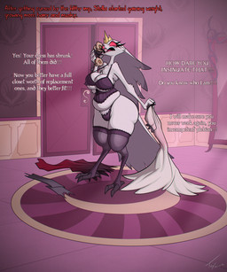 angry anthro armpit_hair big_breasts big_butt body_hair breasts butt clothing corruption corset dialogue electronics female hairy legwear lingerie on_phone panties phone pubes slightly_chubby slightly_chubby_female solo text thick_thighs thigh_highs topwear underwear weight_gain wide_hips toby_art hellaverse helluva_boss stella_(helluva_boss) avian bird demon owl owl_demon 5:6 english_text hi_res
